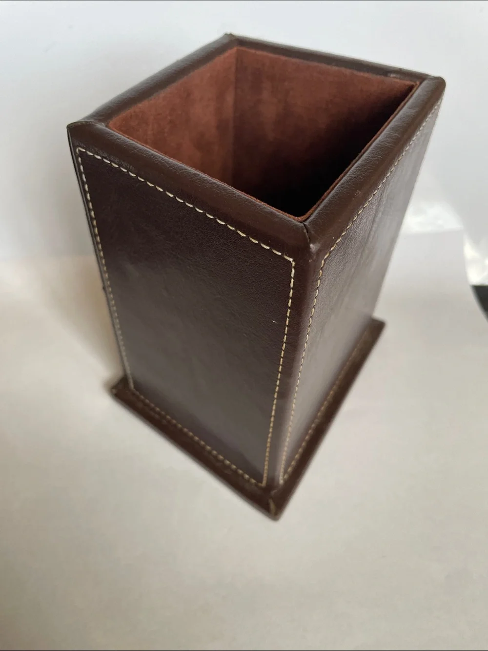 Brown Faux/Vegan PU Leather Pen Holder Organizer - Unbranded